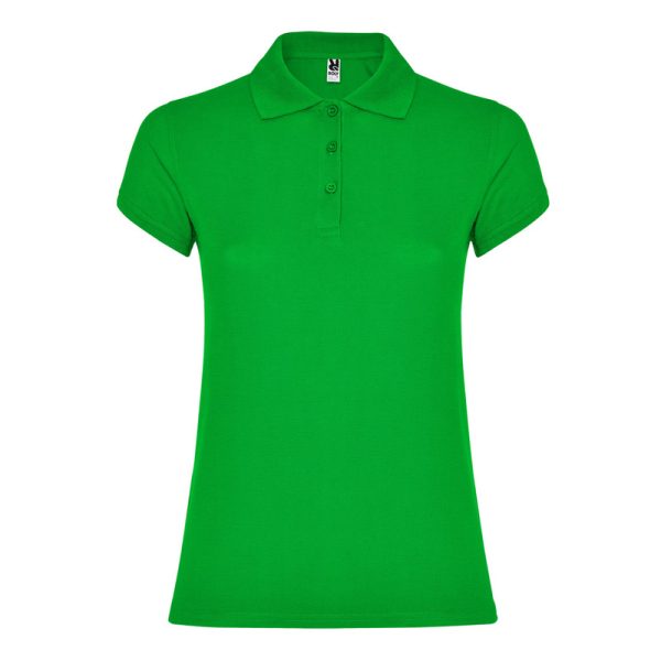 Women's green cotton polo shirt 190 gsm for corporate workwear, branding, embroidery, DTF printing and promotional campaigns.