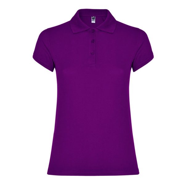Women's purple cotton polo shirt 190 gsm for corporate workwear, branding, embroidery, DTF printing and promotional campaigns.