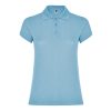 Women's sky blue cotton polo shirt 190 gsm for corporate workwear, branding, embroidery, DTF printing and promotional campaigns.