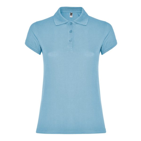 Women's sky blue cotton polo shirt 190 gsm for corporate workwear, branding, embroidery, DTF printing and promotional campaigns.