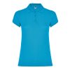 Women's azure blue cotton polo shirt 190 gsm for corporate workwear, branding, embroidery, DTF printing and promotional campaigns.