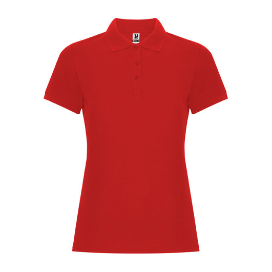 damska-chervena-polo-teniska-pamuk-poliester-za-brandirane Women's red cotton polyester polo shirt for corporate workwear, branding, embroidery, DTF printing and promotional campaigns.