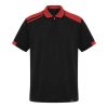 Black and red performance polo shirt made from 100 percent polyester with contrasting shoulder panels and sporty workwear design