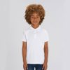 Kids' White polo shirt with collar made from 100% organic cotton, ideal for school uniforms, embroidery, custom printing and eco-friendly children's clothing.