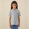 Kids' Heather Grey polo shirt with collar made from 100% organic cotton, ideal for school uniforms, embroidery, custom printing and eco-friendly children's clothing.
