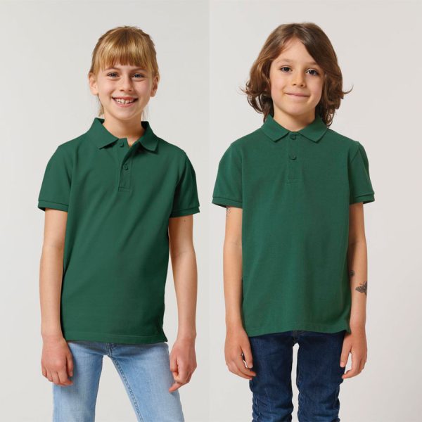 Kids' Glazed Green polo shirt with collar made from 100% organic cotton, perfect for school uniforms, embroidery, custom printing and eco-friendly children's clothing.