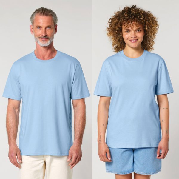 premium-uniseks-svetlosinya-teniska-organichen-pamuk-180g-za-brandirane Premium unisex light blue organic cotton t-shirt 180 g/m² high quality for workwear, corporate branding and promotional printing