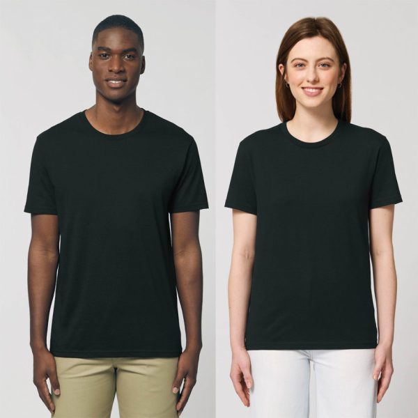 uniseks-cherna-teniska-organichen-pamuk-150g-za-brandirane Unisex black organic cotton t-shirt 150 g/m² premium quality for workwear, corporate branding and promotional printing