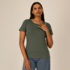 damska-khaki-teniska-organichen-pamuk-za-brandirane Women's khaki organic cotton t-shirt premium quality for workwear, branding and promotional printing