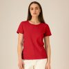 damska-chervena-teniska-organichen-pamuk-za-brandirane Women's red organic cotton t-shirt premium quality for workwear, branding and promotional printing