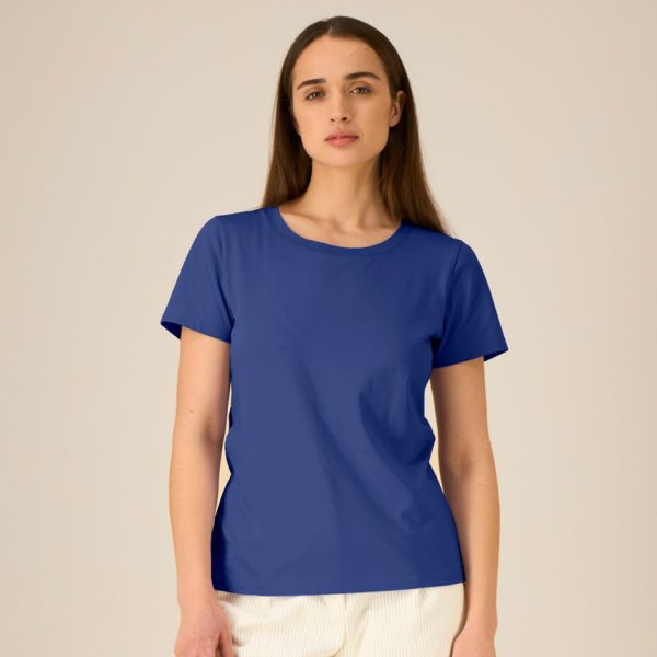 damska-sinya-teniska-organichen-pamuk-za-brandirane Women's dusk blue organic cotton t-shirt premium quality for workwear, branding and promotional printing