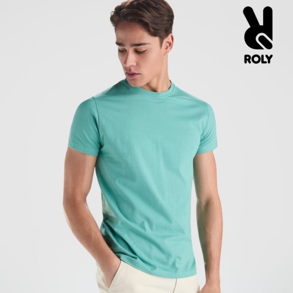 premium-mint-turkoaz-teniska-190g-za-pechat-i-brandirane Premium mint turquoise cotton t-shirt 190 g/m² shown on a male model, suitable for custom printing, embroidery and promotional branding