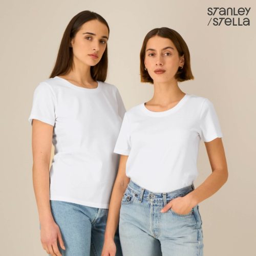 Women's white organic cotton t-shirt premium quality for branding, workwear and promotional printing
