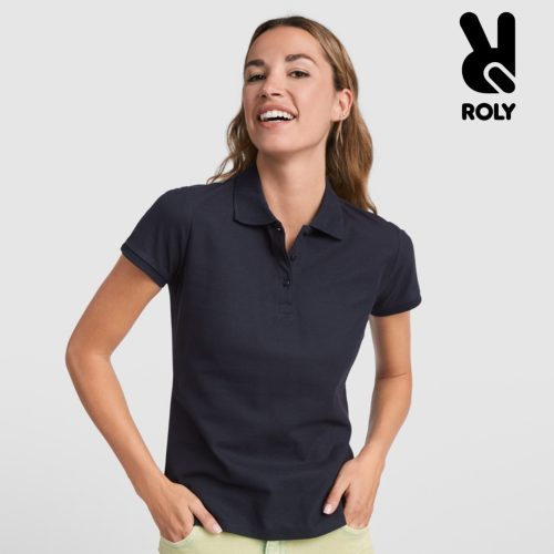 Women's navy cotton polyester polo shirt for corporate workwear, branding, embroidery, DTF printing and promotional campaigns.