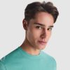premium-mint-turkoaz-teniska-190g-pamuk-za-pechat-i-brandirane Premium mint turquoise cotton t-shirt 190 g/m² on male model close-up, suitable for custom printing, embroidery and promotional branding
