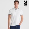 Premium men's white cotton polo shirt with contrast navy details on the collar and sleeves made from heavyweight 230 gsm cotton
