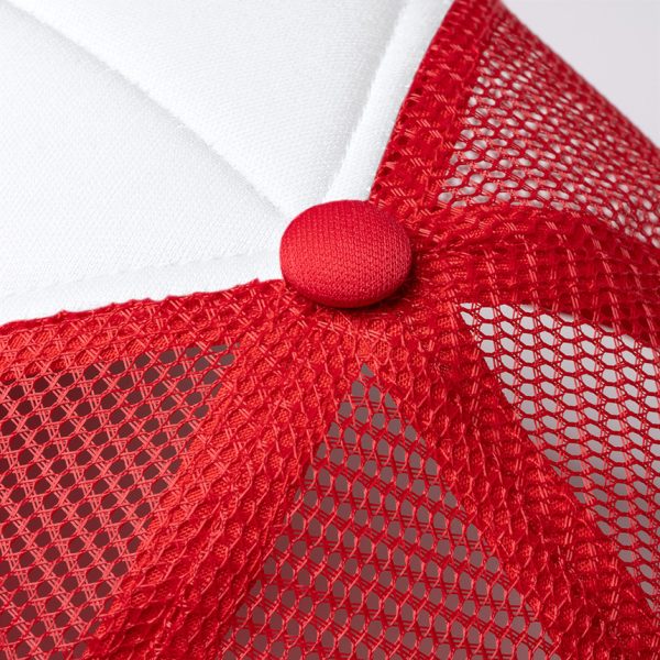 Close-up of red mesh back and white polyester panels on 3710 sublimation cap