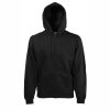 cheren-suitchar-s-kachulka-i-cip-fruit-of-the-loom-classic-280g-predna-strana Black Fruit of the Loom Classic full zip hooded sweatshirt with kangaroo pocket, front view