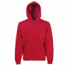 cherven-suitchar-s-kachulka-i-cip-fruit-of-the-loom-classic-280g-predna-strana Red Fruit of the Loom Classic full zip hooded sweatshirt with kangaroo pocket, front view
