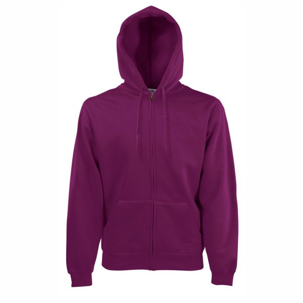 bordo-suitchar-s-kachulka-i-cip-fruit-of-the-loom-classic-280g-predna-strana Burgundy Fruit of the Loom Classic full zip hooded sweatshirt with kangaroo pocket, front view