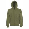 maslinen-suitchar-s-kachulka-i-cip-fruit-of-the-loom-classic-280g-predna-strana Classic olive Fruit of the Loom Classic full zip hooded sweatshirt with kangaroo pocket, front view
