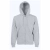 melanz-siv-suitchar-s-kachulka-i-cip-fruit-of-the-loom-classic-280g-predna-strana Heather grey Fruit of the Loom Classic full zip hooded sweatshirt with kangaroo pocket, front view