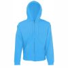 azurno-sin-suitchar-s-kachulka-i-cip-fruit-of-the-loom-classic-280g-predna-strana Azure blue Fruit of the Loom Classic full zip hooded sweatshirt with kangaroo pocket, front view