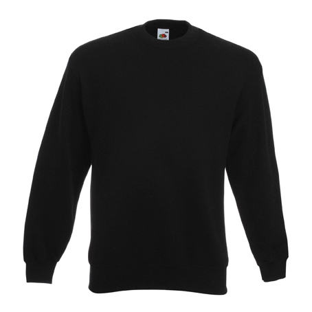 Black Fruit of the Loom Classic men's crewneck sweatshirt, front view