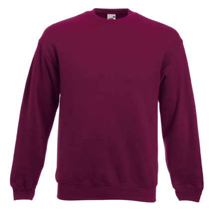 Burgundy Fruit of the Loom Classic men's crewneck sweatshirt, front view