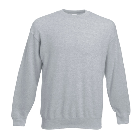 Heather grey Fruit of the Loom Classic men's crewneck sweatshirt, front view
