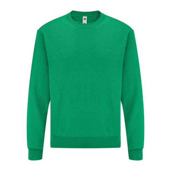 Retro heather green Fruit of the Loom Classic men's crewneck sweatshirt, front view