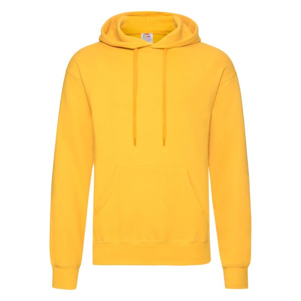 Sunflower yellow Fruit of the Loom Classic hooded sweatshirt with kangaroo pocket, front view