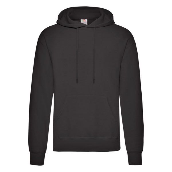 Black Fruit of the Loom Classic hooded sweatshirt with kangaroo pocket, front view