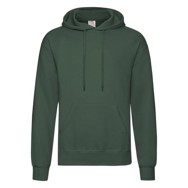 Bottle green Fruit of the Loom Classic hooded sweatshirt with kangaroo pocket, front view