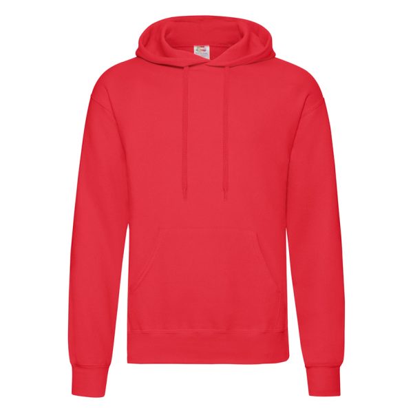 Red Fruit of the Loom Classic hooded sweatshirt with kangaroo pocket, front view