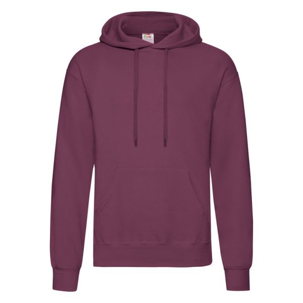 Burgundy Fruit of the Loom Classic hooded sweatshirt with kangaroo pocket, front view