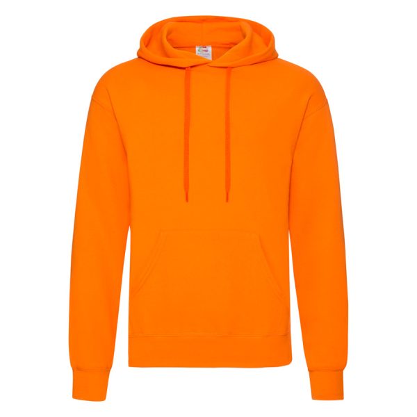 Orange Fruit of the Loom Classic hooded sweatshirt with kangaroo pocket, front view