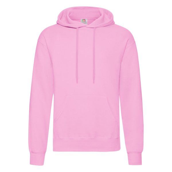 Light pink Fruit of the Loom Classic hooded sweatshirt with kangaroo pocket, front view