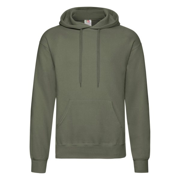 Classic olive Fruit of the Loom Classic hooded sweatshirt with kangaroo pocket, front view