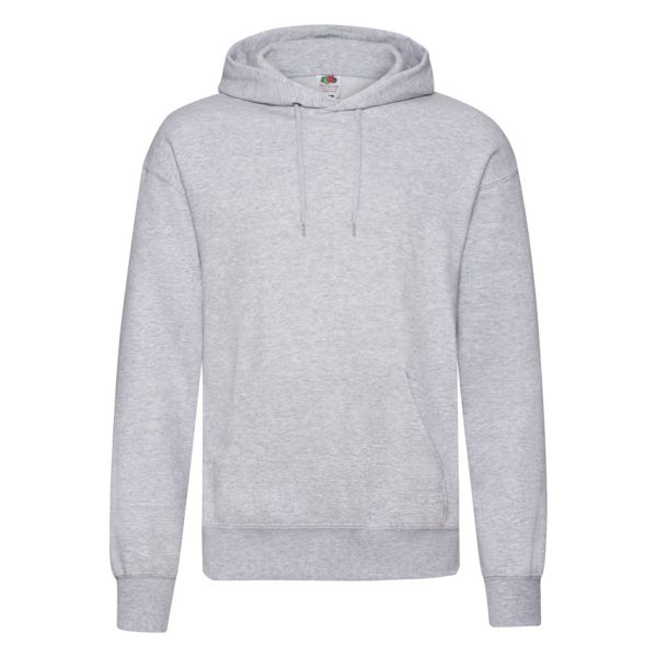 Heather grey Fruit of the Loom Classic hooded sweatshirt with kangaroo pocket, front view