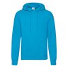 Azure blue Fruit of the Loom Classic hooded sweatshirt with kangaroo pocket, front view