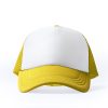 Sunflower yellow and white five-panel trucker cap with mesh back and blank front panel