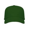 Bottle green five-panel cotton promotional cap with curved visor on a white background
