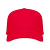 Red five-panel cotton promotional cap with curved visor on a white background