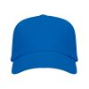 Royal blue five-panel cotton promotional cap with curved visor on a white background