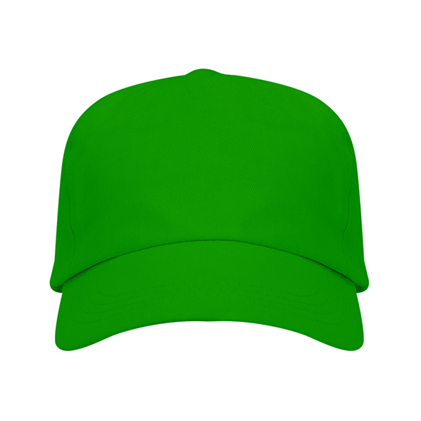Fern green five-panel cotton promotional cap with curved visor on a white background