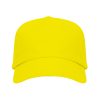 Yellow five-panel cotton promotional cap with curved visor on a white background