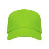 Lime green five-panel cotton promotional cap with curved visor on a white background