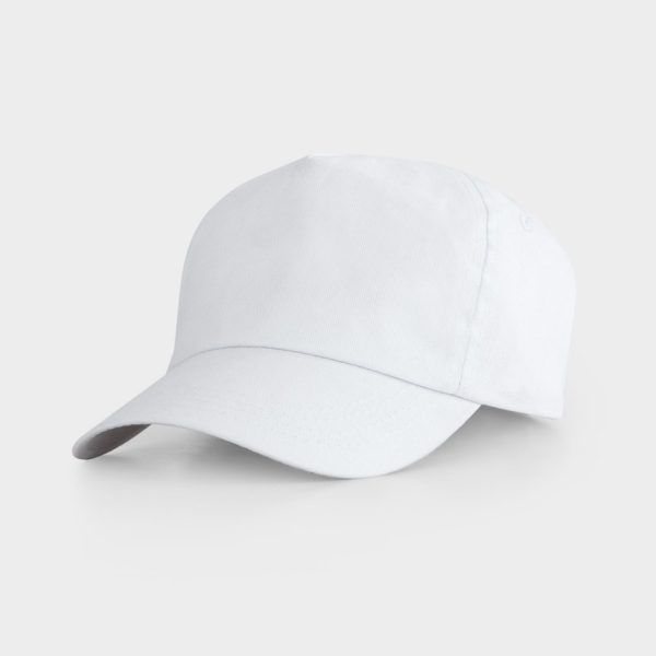 White GO7041C children's five-panel promotional cap with curved visor