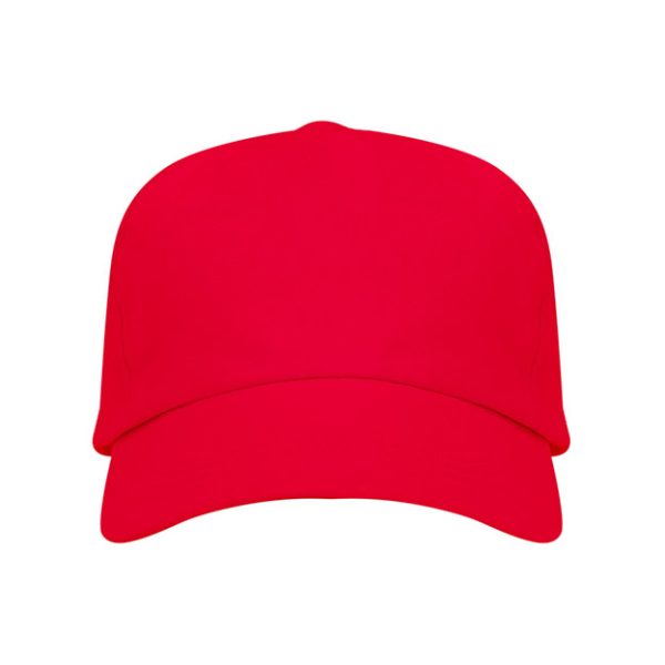 Front view of red GO7041C children's five-panel promotional cap
